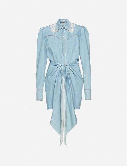 VESTIAIRE COLLECTIVE Magda Butrym spread-collar denim mini dress in blue | designer preloved fashion