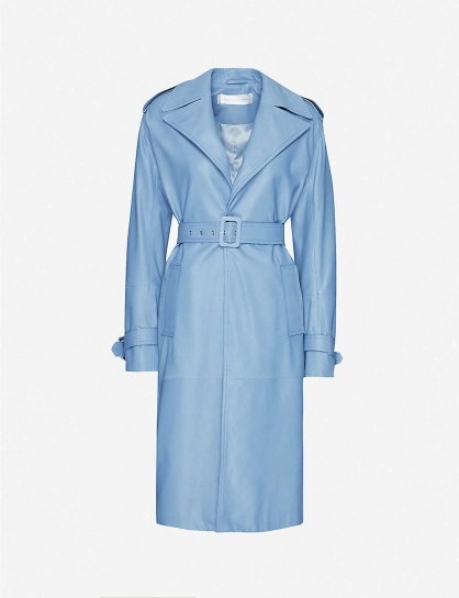 VICTORIA VICTORIA BECKHAM Belted leather trench coat in ice blue - flipped