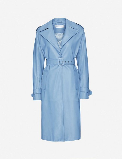 VICTORIA VICTORIA BECKHAM Belted leather trench coat in ice blue
