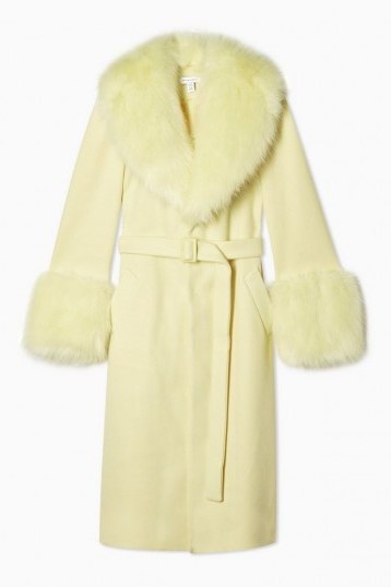 TOPSHOP Yellow Faux Fur Trim Coat / luxe style winter coats - flipped