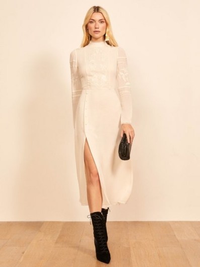 Reformation Adelia Dress in Cream | luxe stylle embroidery detail dresses - flipped
