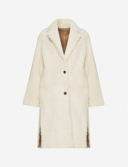 ALLSAINTS Tia shearling coat in Chalk White ~ textured winter coats
