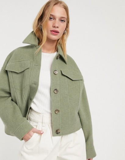 & Other Stories cropped pocket-detail jacket in pistachio green