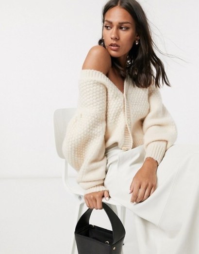 & Other Stories puff sleeve panelled cardigan in beige - flipped