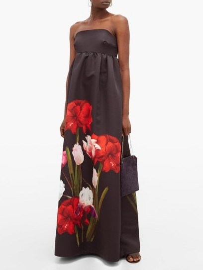 BORGO DE NOR Anastasia floral-print satin-twill dress black - flipped