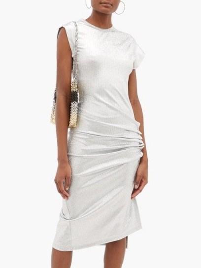 PACO RABANNE Asymmetric gathered lamé dress in silver - flipped