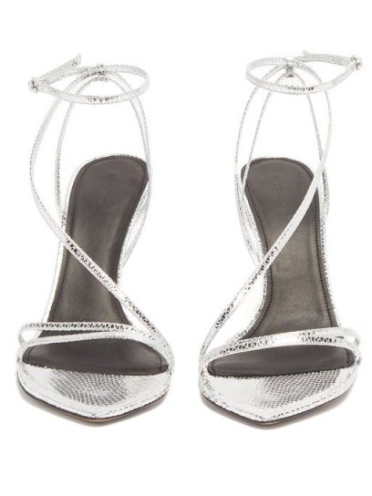 ISABEL MARANT Axee snake-effect metallic-leather sandals in silver | strappy evening heels - flipped