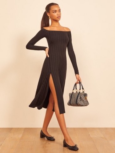 Reformation Ayla Dress in Black | rib knit dresses - flipped