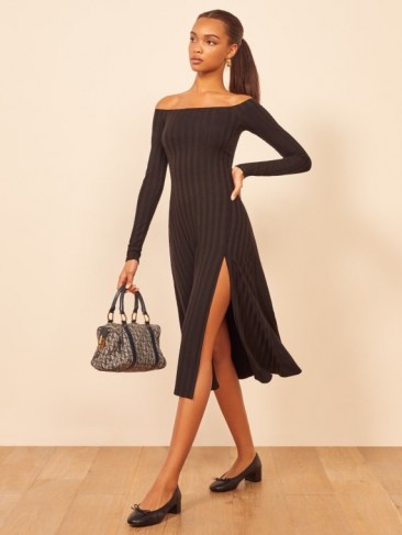 Reformation Ayla Dress in Black | rib knit dresses