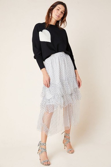 Eva Franco Lukjana Tiered Tulle Maxi Skirt Black Motif ~ semi sheer skirts - flipped