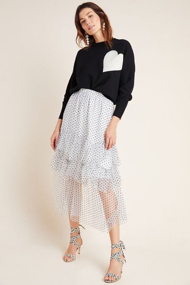 Eva Franco Lukjana Tiered Tulle Maxi Skirt Black Motif ~ semi sheer skirts
