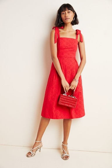 Hutch Kari Eyelet Midi Dress in Red ~ summer vintage style