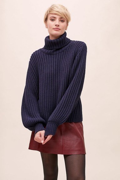 Selected Femme Femmi Turtleneck Jumper in Navy | blue chunky knits - flipped