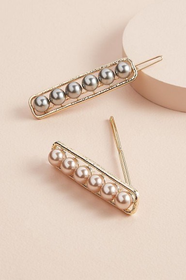 Anthropologie Pack of 2 Faux Pearl-Embellished Hair Clips - flipped