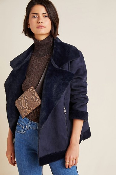 TheRiver by JTW Valencia Suede Moto Jacket in Navy