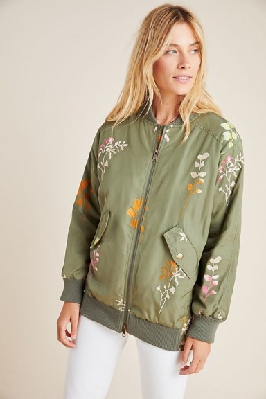 Ainsley Embroidered Bomber Jacket in Green Motif