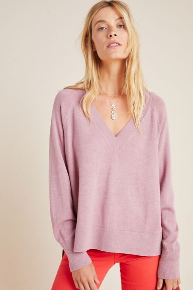 Anthropologie Gabby V-Neck Merino Jumper in Mauve | casual luxe sweater