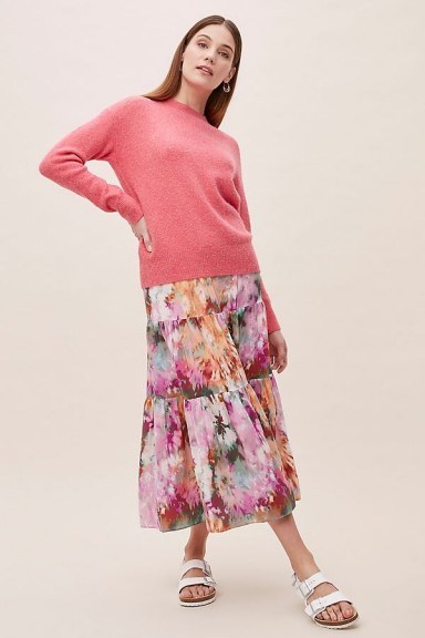 Kachel Ruffled Tie-Dye Silk Skirt in Pink - flipped