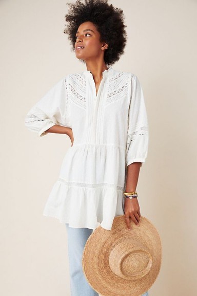 Anthropologie Vicenza Lace Babydoll Tunic in Ivory - flipped