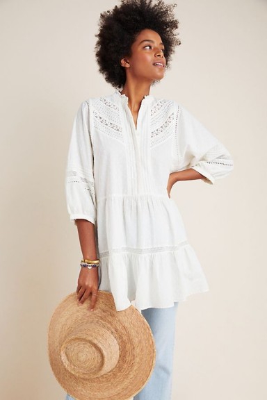 Anthropologie Vicenza Lace Babydoll Tunic in Ivory
