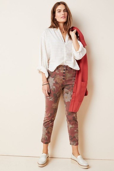 Pilcro Ultra High-Rise Slim Straight Floral Print Jeans in Mauve - flipped