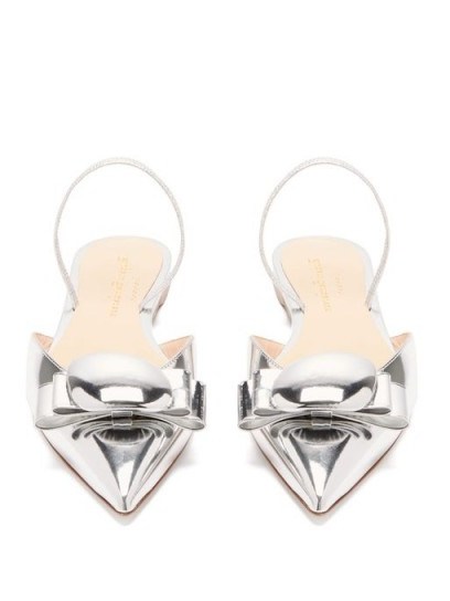 RUPERT SANDERSON Belinda pebble mirrored-leather slingback flats in silver ~ metallic point toe flats - flipped
