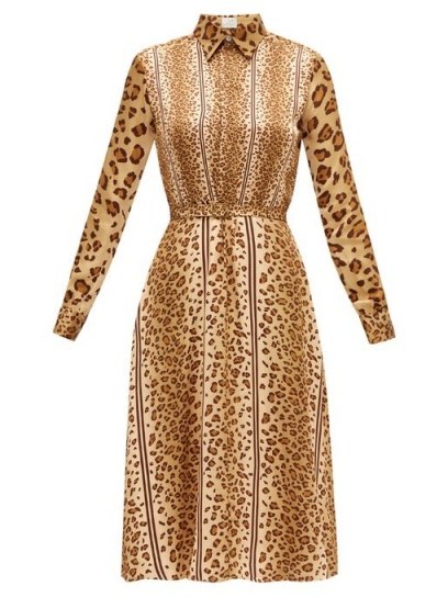 HILLIER BARTLEY Belted leopard-print satin shirtdress ~ brown animal prints ~ shirt dresses - flipped