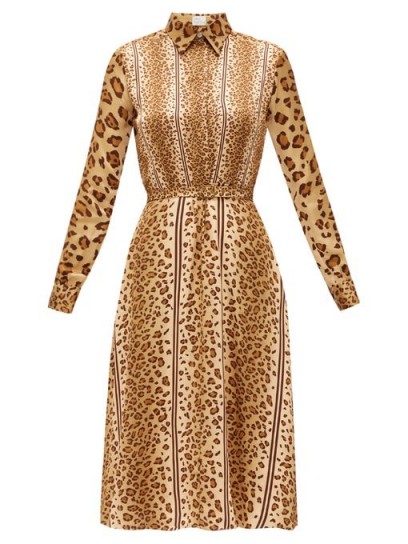 HILLIER BARTLEY Belted leopard-print satin shirtdress ~ brown animal prints ~ shirt dresses