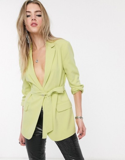 Bershka tie-waist blazer in lime green – bright belted jackets