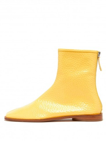 ACNE STUDIOS Berta square-toe grained patent-leather boots in yellow - flipped