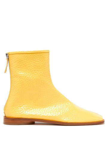 ACNE STUDIOS Berta square-toe grained patent-leather boots in yellow