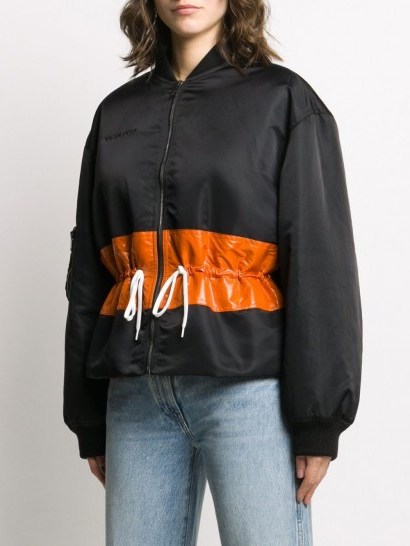 GIVENCHY contrast band bomber jacket in black | casual drawstring waist jackets - flipped