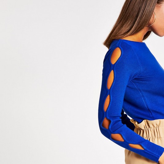 River Island Blue cut out long sleeve knitted top | contemporary knits