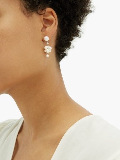 SOPHIE BILLE BRAHE Botticelli diamond, pearl & gold earrings – freshwater pearls & diamonds - flipped