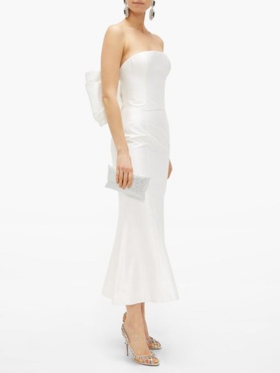 RASARIO Bow-back silk-shantung gown in white ~ strapless event dress