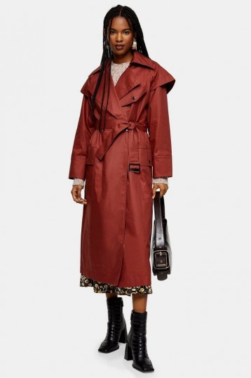 TOPSHOP Brick Red Editor Trench – stylish belted mac