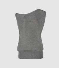 REISS BRIGETTE DRAPED KNITTED TANK TOP CHARCOAL / metallic evening tops