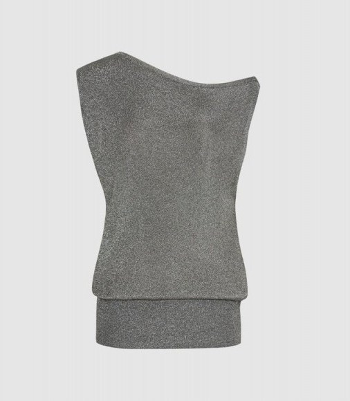 REISS BRIGETTE DRAPED KNITTED TANK TOP CHARCOAL / metallic evening tops - flipped
