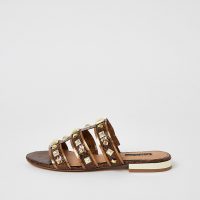 River Island Brown metallic studded caged sandals