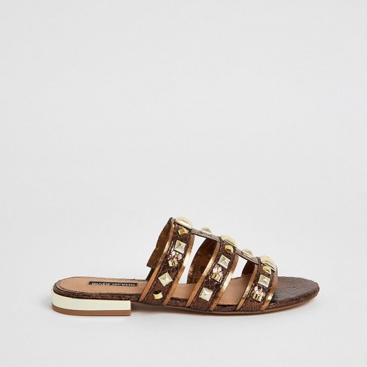 River Island Brown metallic studded caged sandals - flipped
