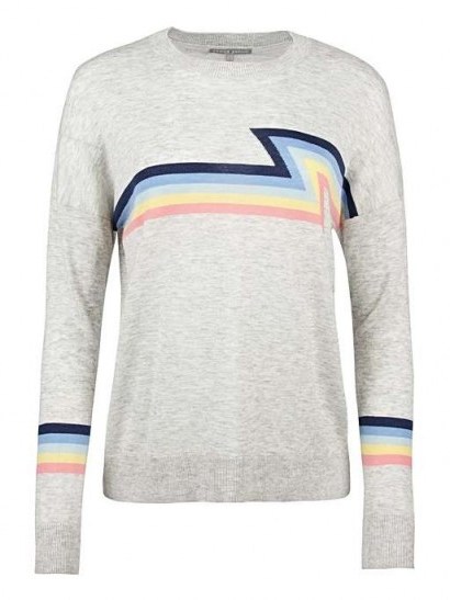 OLIVER BONAS Bruno Stripe Grey Knitted Jumper | casual crew neck - flipped
