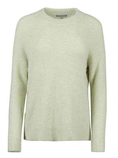 OLIVER BONAS Button Side Pistachio Knitted Jumper | green crew neck - flipped