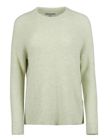 OLIVER BONAS Button Side Pistachio Knitted Jumper | green crew neck