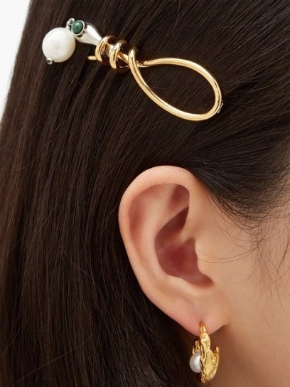 CHLOÉ Callie pearl-drop snake hair clip - flipped