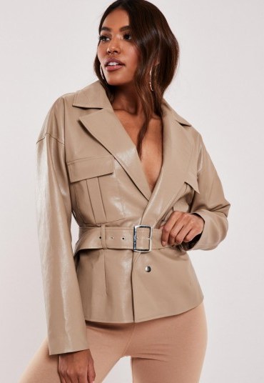 MISSGUIDED camel faux leather belted utility jacket - flipped