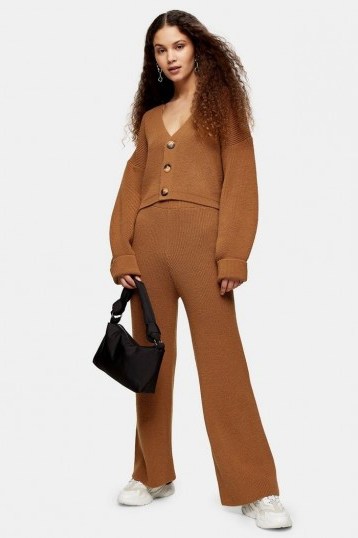 TOPSHOP Camel Knitted Cardigan And Trousers Set - flipped