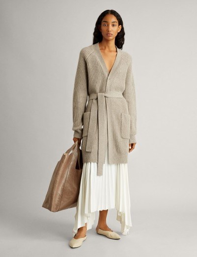 JOSEPH Cardigan Cashmere Luxe Knit in Quartz / belted longline cardigans - flipped