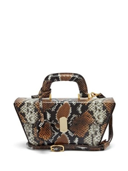 HILLIER BARTLEY Cassette black and brown python-effect leather bag - flipped