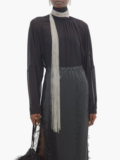CHRISTOPHER KANE Chain-embellished silk-georgette blouse in black - flipped