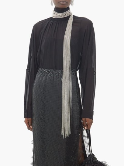 CHRISTOPHER KANE Chain-embellished silk-georgette blouse in black